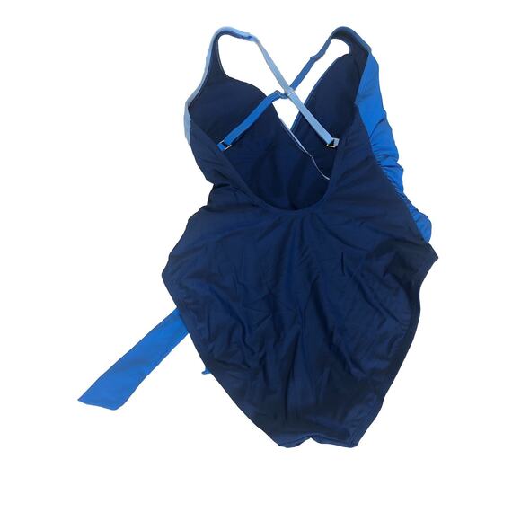 Bleu Rod Beattie Women Blue Colorblock Wrap Side Tie One Piece Swimsuit Size 10 - Picture 2 of 4